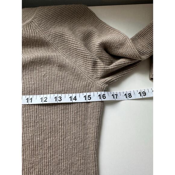 Garnet Hill Sz S 100% Merino Wool Turtleneck Sweater Dress Ribbed Tan Neutral - Picture 6 of 11